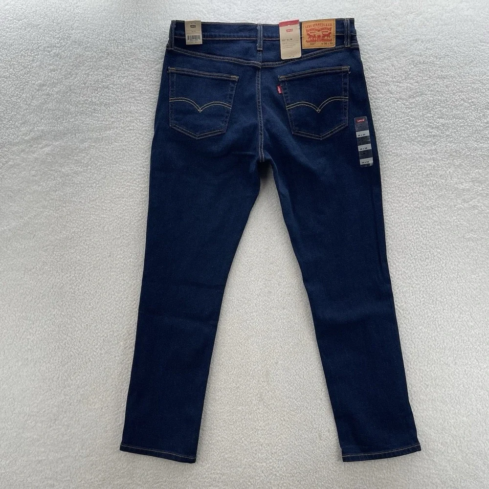 Levis 511 Jeans Men 36x32 Blue Slim Dark Wash Stretch Denim Preppy Grunge NEW